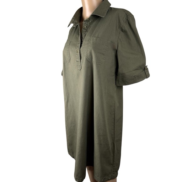 Karen Scott Dress Womens Sz M Green Cotton 1/4 Button Utility Shirt Short Sleeve - Picture 2 of 16